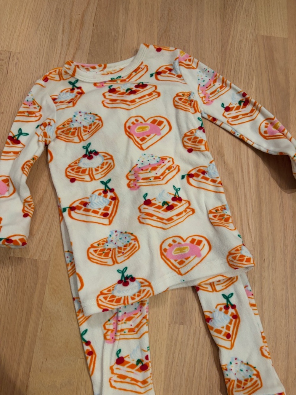 Cat & Jack Cream Pajama Set with Orange Waffle & Pink Heart Waffle Print